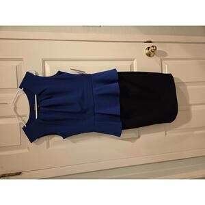 NWT size 8 - En Focus Studio Blue & Black Peplum Dress